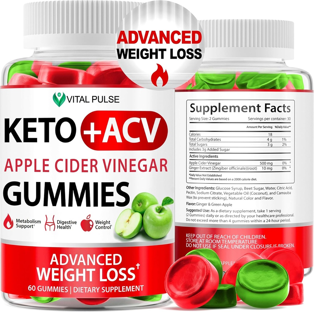 Keto ACV Gummies Advanced Weight Loss - ACV Keto Gummies for Weight Loss Gummy Supplement for Women and Men - Detox - Apple Cider Vinegar - Apple Flavor