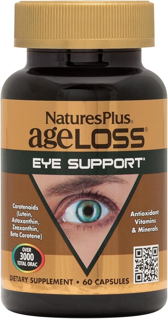 Natures Plus AgeLoss Eye Support - 60 Kapseln - mit Lutein, Astaxanthin & Zeaxanthin - Vegetarisch, Glutenfrei - 30 Portionen