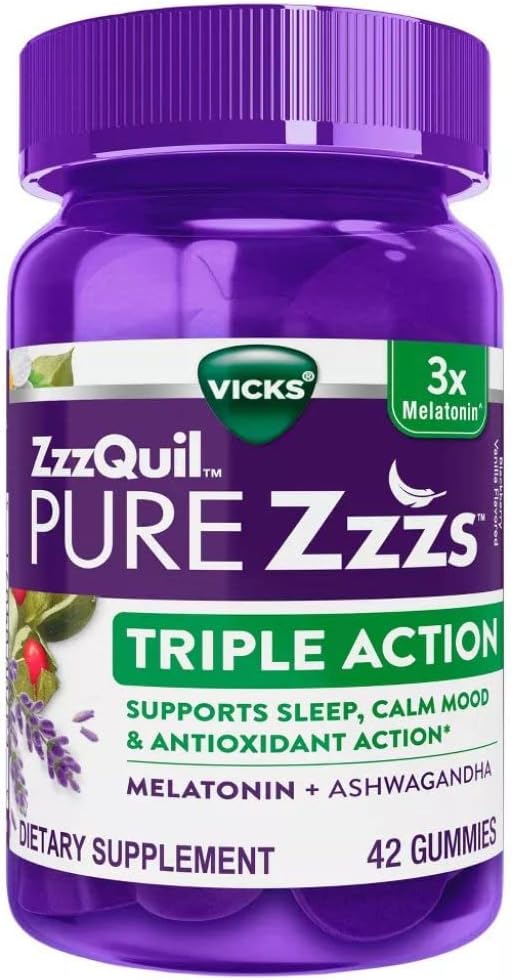 ZzzQuil Pure Zzzs Triple Action Gummy Melatonin Schlafergänzung, 21 Count (Pack von 2), 42.0 Count