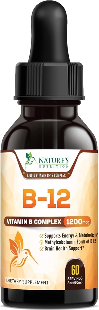 B-12 Vitamin Energy Drops (Methylcobalamin) Extra Strength Super B Complex - Sublingual B12 Flüssigkeit für Immununterstützung, Herzgesundheit & Cellular Energy Support, Raspberry Flavored - 2 Fl Oz