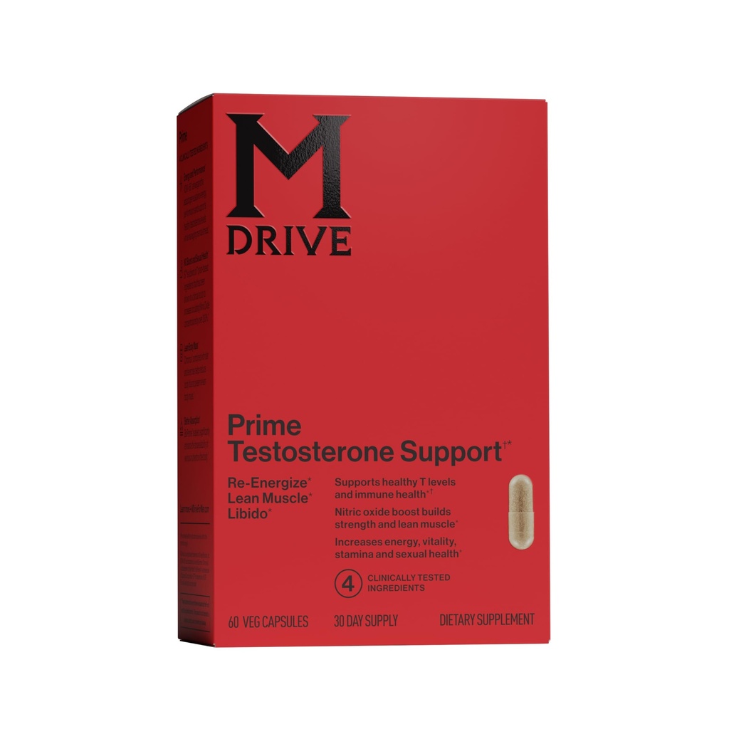 Mdrive Prime - Supplément T-Support Homme, Max Energy, Focus & Lean Muscle, KSM-66 Ashwagandha, S7 Nitric Oxide Booster, Bioperine et DHEA, 30 Servants, 60 Compte