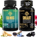 Geloo Superfood Supplement Bundle - 90 Count Sea Moss Capsules (Mousse de Mer, Huile de Graine Noire) et 90 Count Pure Shilajit Capsules (Shilajit, Ashwagandha) -1 Pack