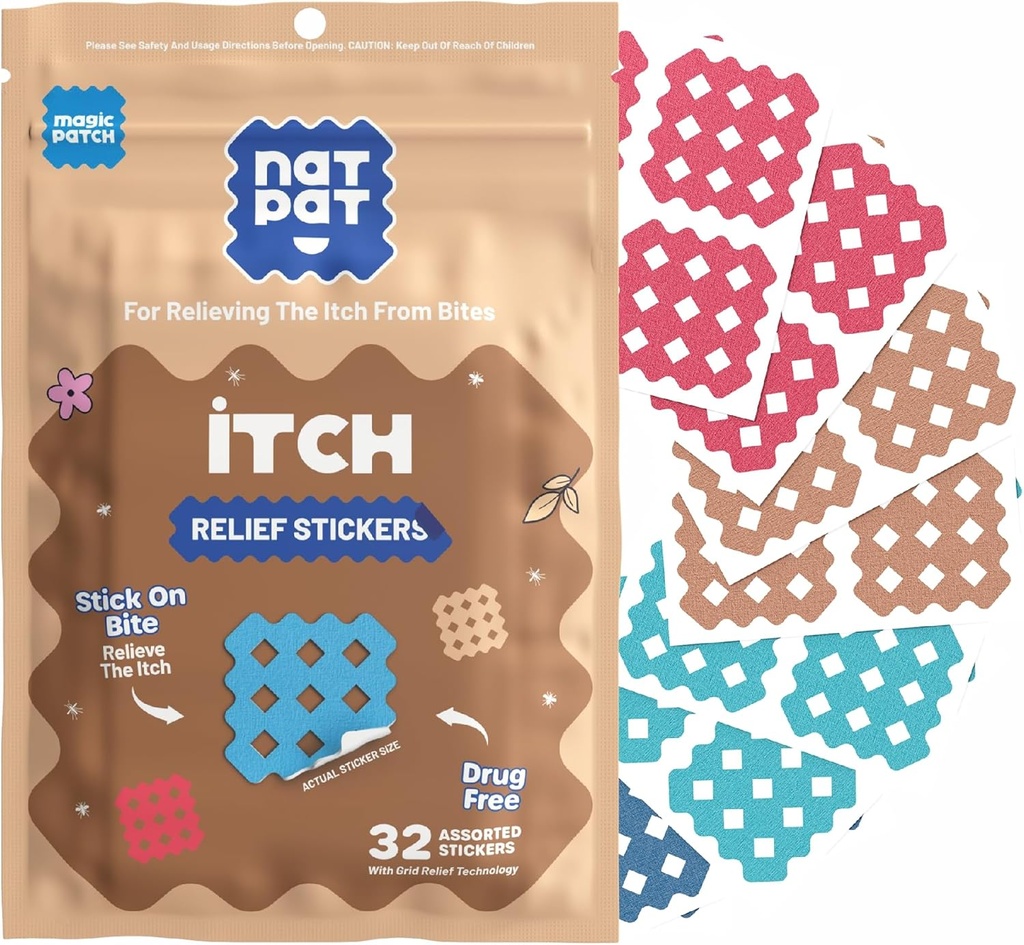 NATPAT Magic Patch Itch Relief Aufkleber - Insektenstich Patch für Moskitos, Ticks, Midges, Sandflies, und Bed Bug Bites - Buzzpatch - 32 Count