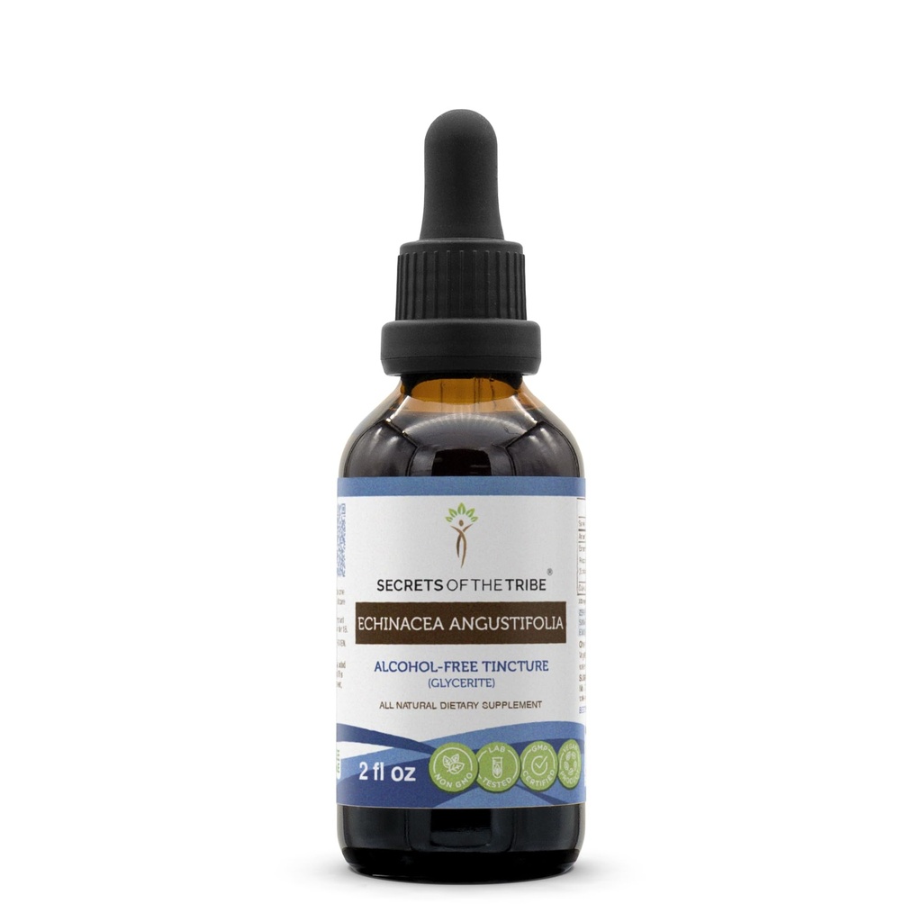 Secrets of the Tribe Echinacea Angustifolia Tincture Alcohol-Free Liquid Extract, Responsibly farmed Echinacea Angustifolia Dried Root (2 FL OZ)