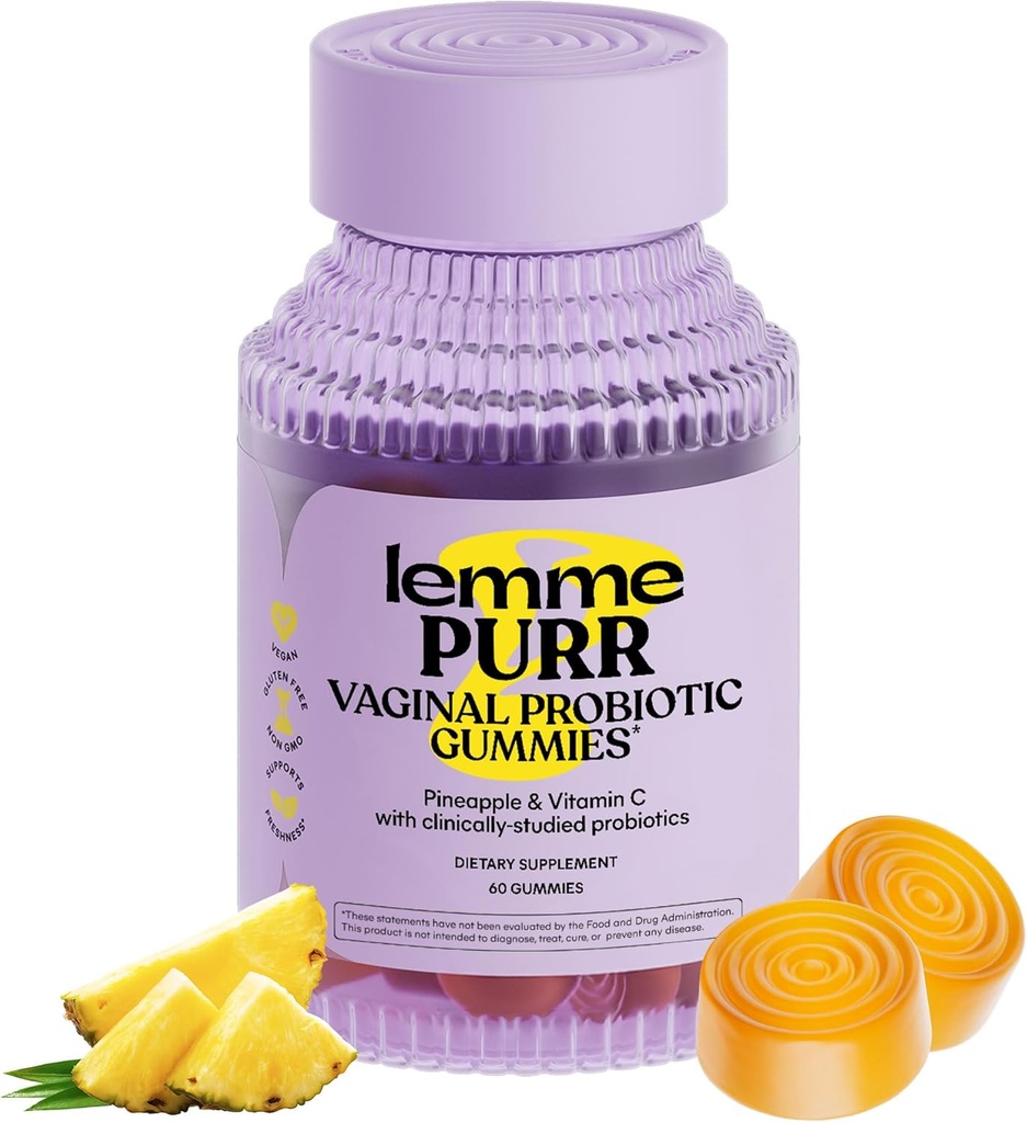 Lemme Purr Vaginal Probiotic Gummies für Damen - Balanced pH, Gesunder Odor, Yeast Balance & Flora Support + Vitamin C für Immungesundheit - Tasty Ananas (60 Count)