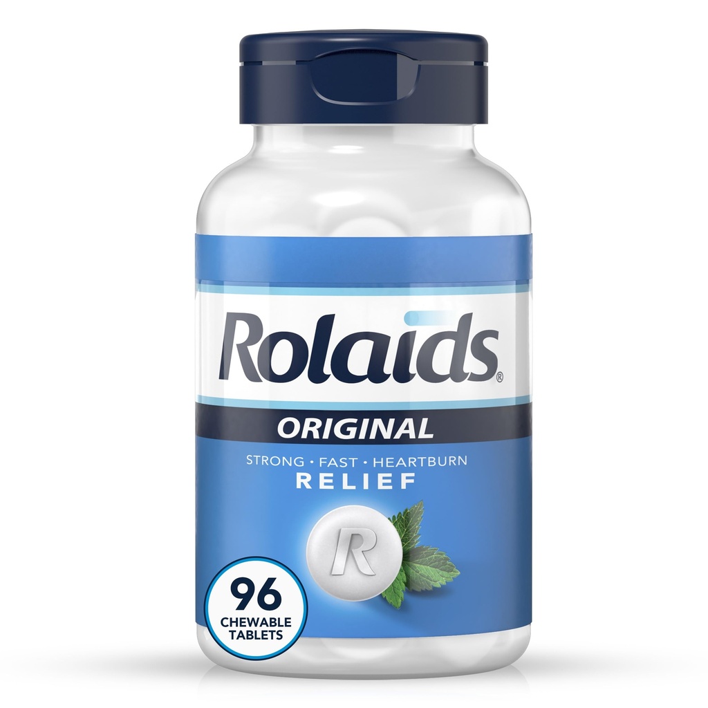 Rolaids Original Strength Antacid, 96 Chewable Tablets, Mint Flavor, Original Strength Heartburn Relief