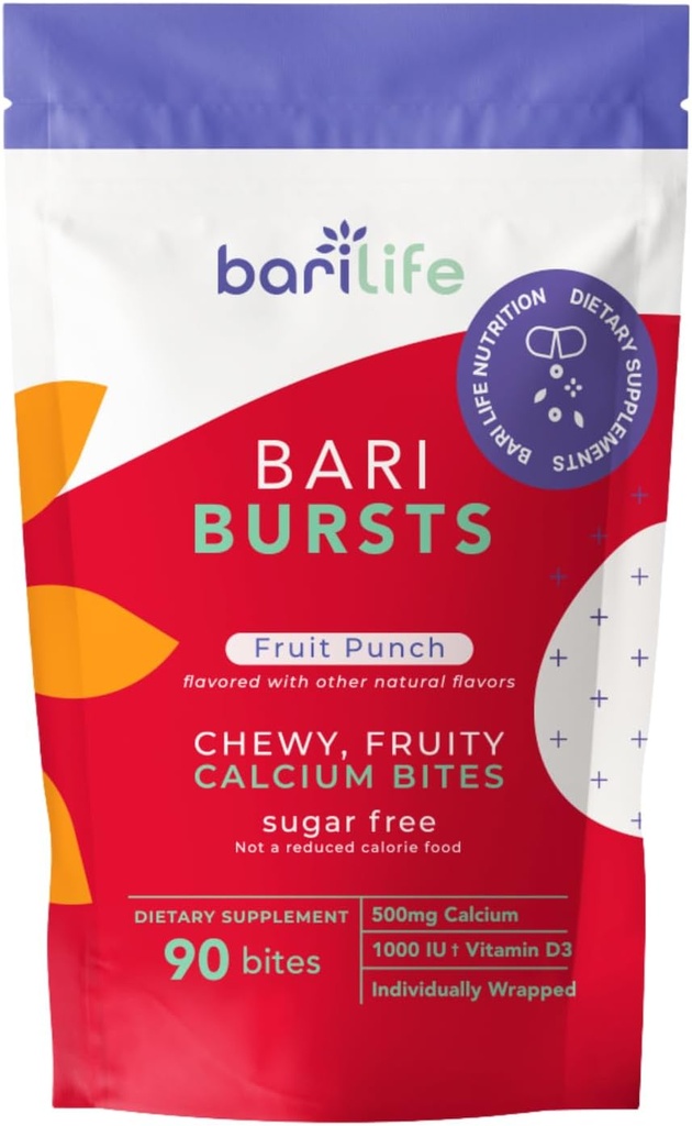 Calcium Citrate Bariatric Calcium Chews mit 1000 IU Vitamin D3 - Ideal für Bariatric Patienten - BariBurst von Bari Life (Fruit Punch)