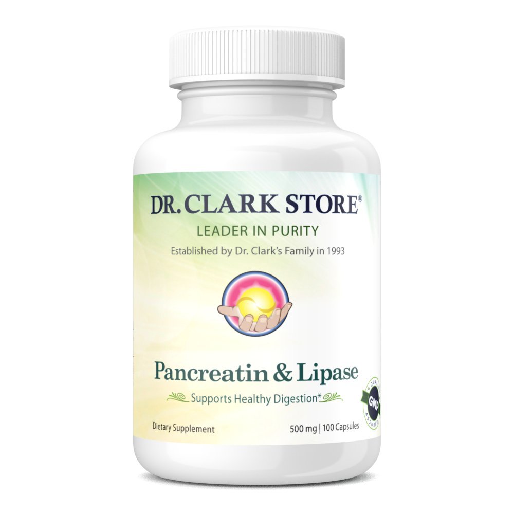 Dr. Clark Pancreatin und Lipase Enzyme Supplement, 500mg, 100 Gelatin Kapseln