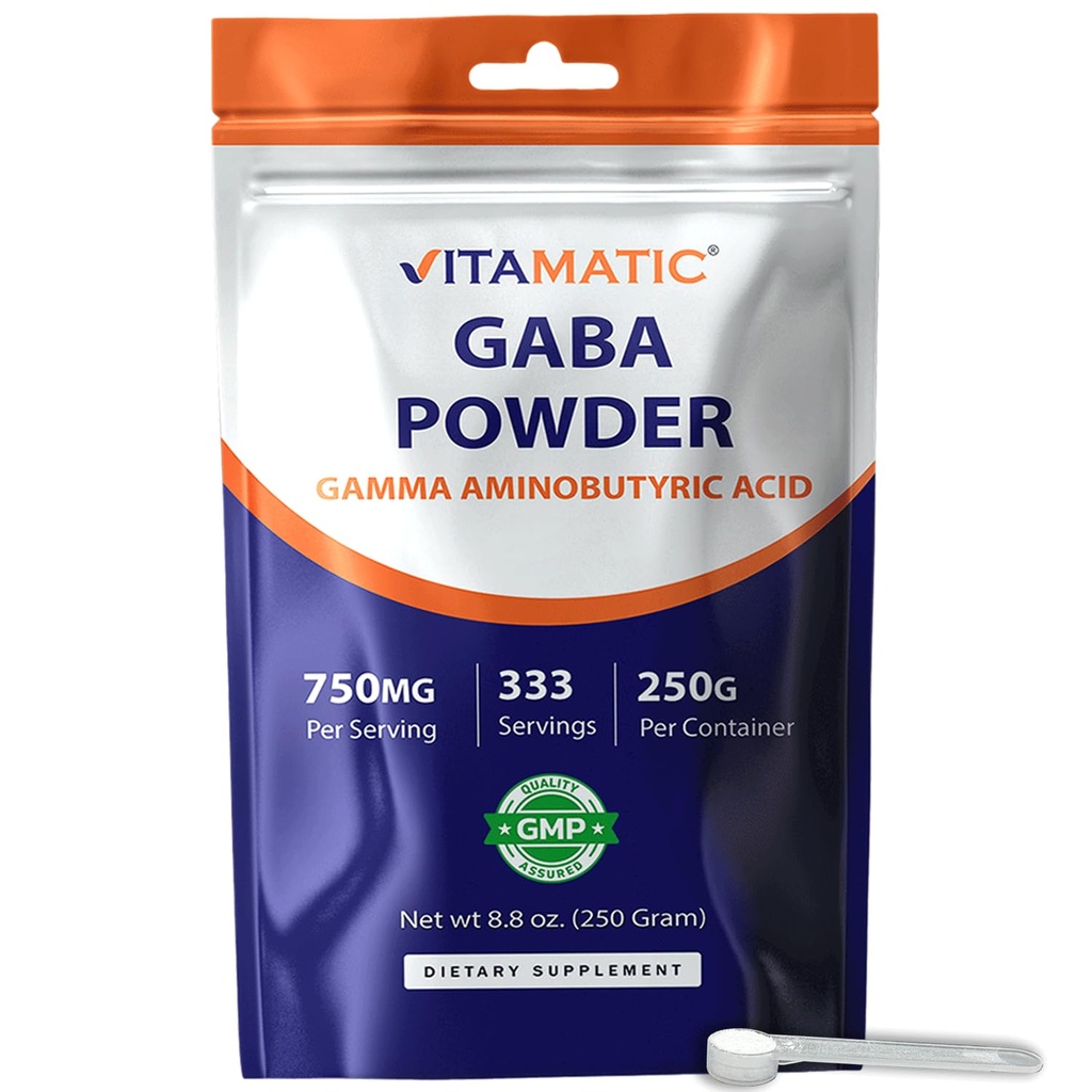 Vitamatic Gamma Aminobuttersäure Pulver 750 mg pro Servierung - 250 Gramm - auch GABA genannt - 333 Servierungen