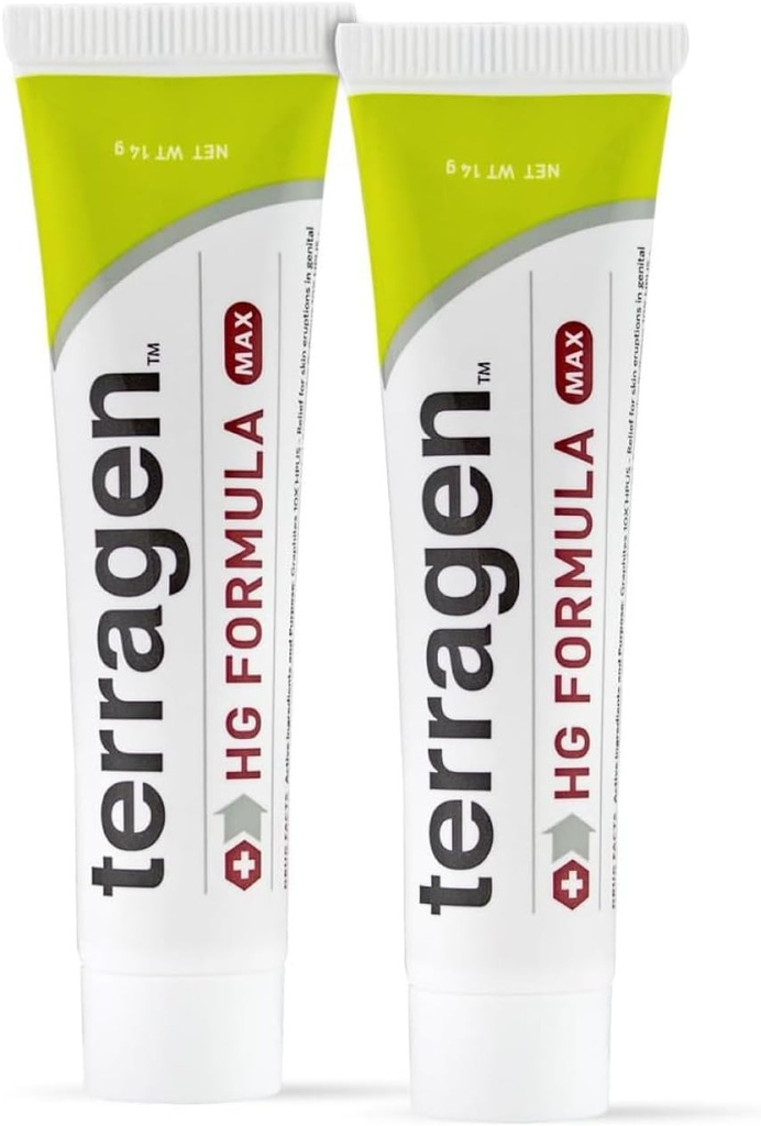 Terragen HG Formula MAX von Terrasil, Fast Soothing Natural Treatment Cream für Genital Sores & Effective Outbreak Support, für Männer und Frauen (14g 2-Pack)