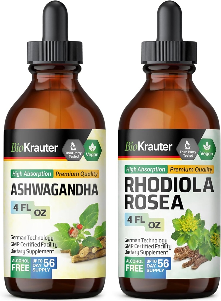 BIO KRAUTER Ashwagandha Tinktur 4 Fl. Oz. & Rhodiola Rosea Tinktur 4 Fl. Oz.
