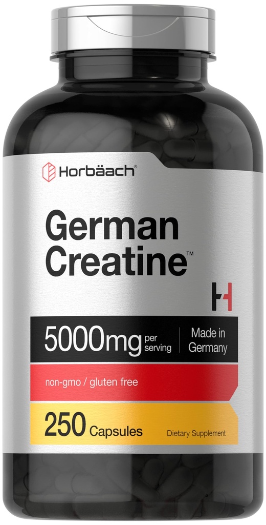 Horbaach Deutsch Kreatin Monohydrat | 5000mg | 250 Pulver Kapseln | Non-GMO & Gluten Kostenlose Ergänzung