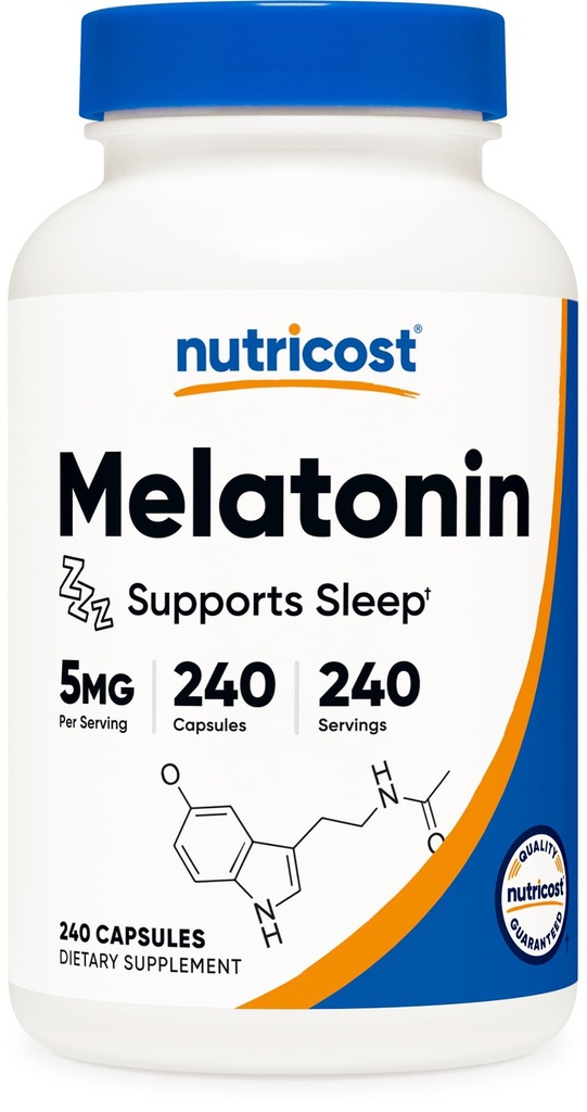 Nutricost Melatonin 5mg, 240 Kapseln - 5mg pro Servieren, Non-GMO, Glutenfrei