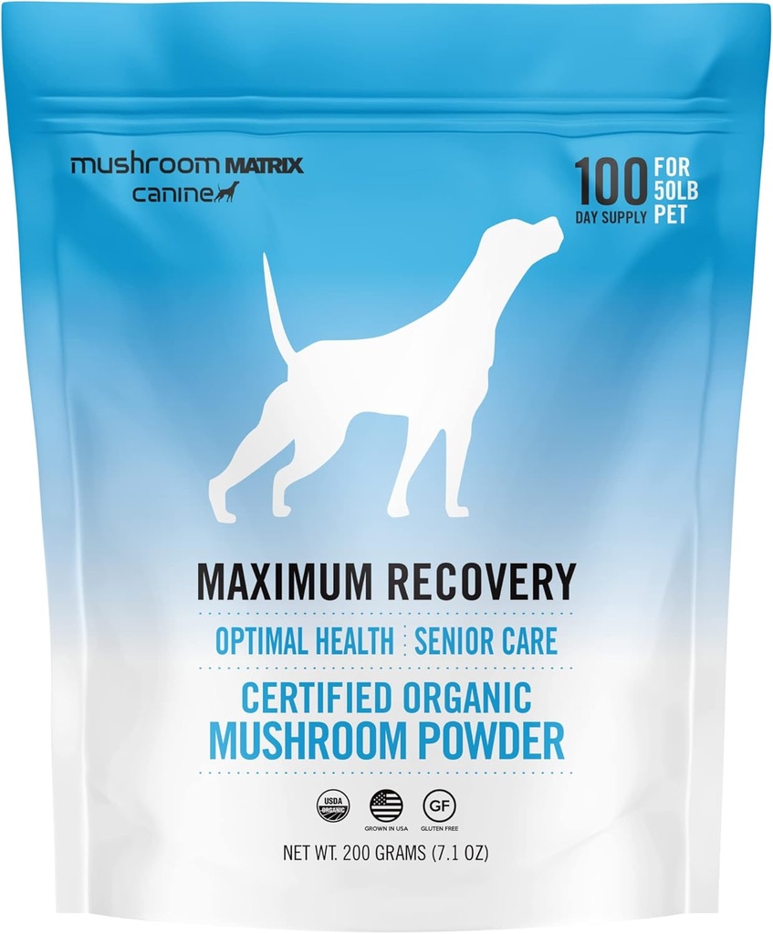 Om Mushroom Matrix Maximum Recovery Mushroom Supplément pour animaux de compagnie Poudre, soutient la santé optimale et soins aux aînés pour chiens et chats, 200 Grams, 7,1 oz
