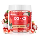 Vitamin D3 K2 Gummie w/Magnesium Sugar Free - 90 Count | D3 Vitamin 5.000 IU + K2(MK-7) 100 mcg - Vegan K2 D3 Vitamin Supplement, hochabsorbierende Unterstützt Knochen, Muskel, Mood & Immun (Lychee Flavor)