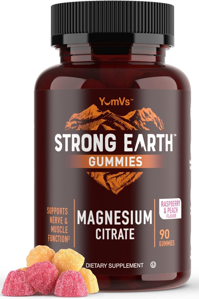 Terre forte - Gommies de citrate de magnésium pour les adultes 250mg (90 Nombre) - Gummes calmes - Gummes de magnésium végétalien - Supplément pour les femmes, les hommes, les adolescents