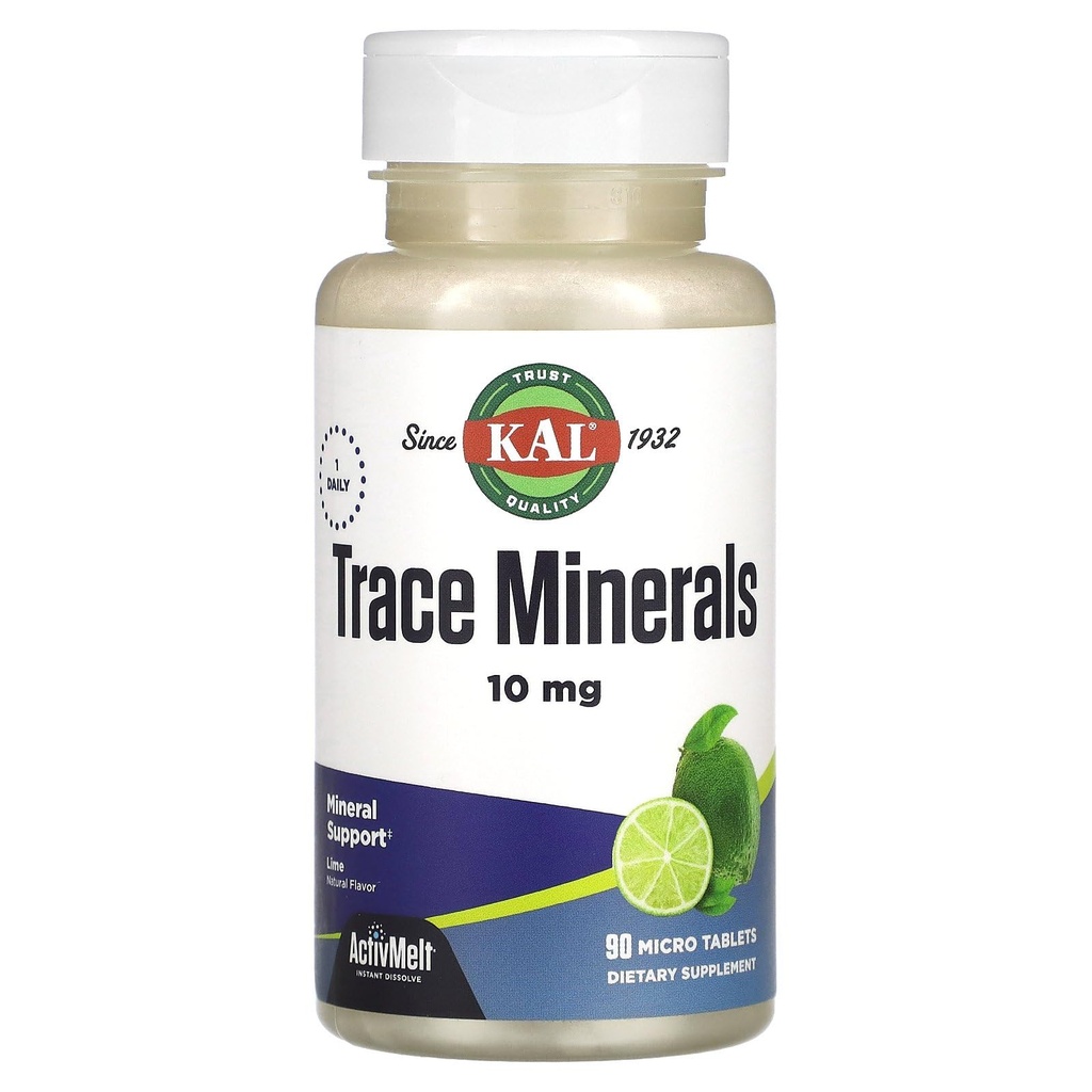 KAL Trace Minerals, 10 mg Mineralische Beilagen, natürliche Lime Flavor Trace Minerals Beilagen, Instant Dissolve ActivMelt Tabletten für optimale Trace Mineralabsorption, 90 Servierungen, 90 Mikrotabletten