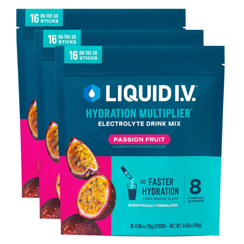 Multiplicateur d'hydratation I.V.® liquide - Passion Fruits Mélange de poudre d'électrolyte 3 Pack (48 portions)