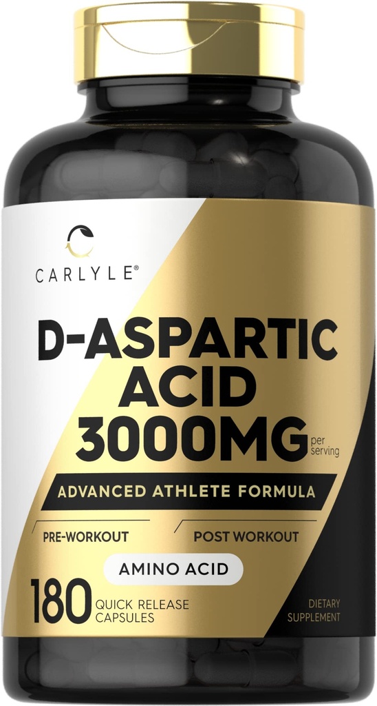 Carlyle D Aspartic Acid Capsules 3000mg | 180 Count | DAA Supplement für Männer und Frauen | Advanced Athlete Formula | Non-GMO & Gluten Kostenlos