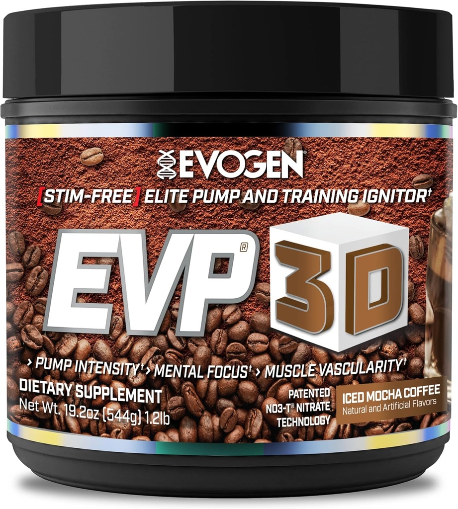 Evogen EVP 3D - Stim Free Pre Workout Pulver für Männer & Frauen | Sugar Free Non Stim Preworkout mit Beta Alanine und Kreatin für Energie & Pumpe | Iced Mocha Kaffee | 40 Servierungen