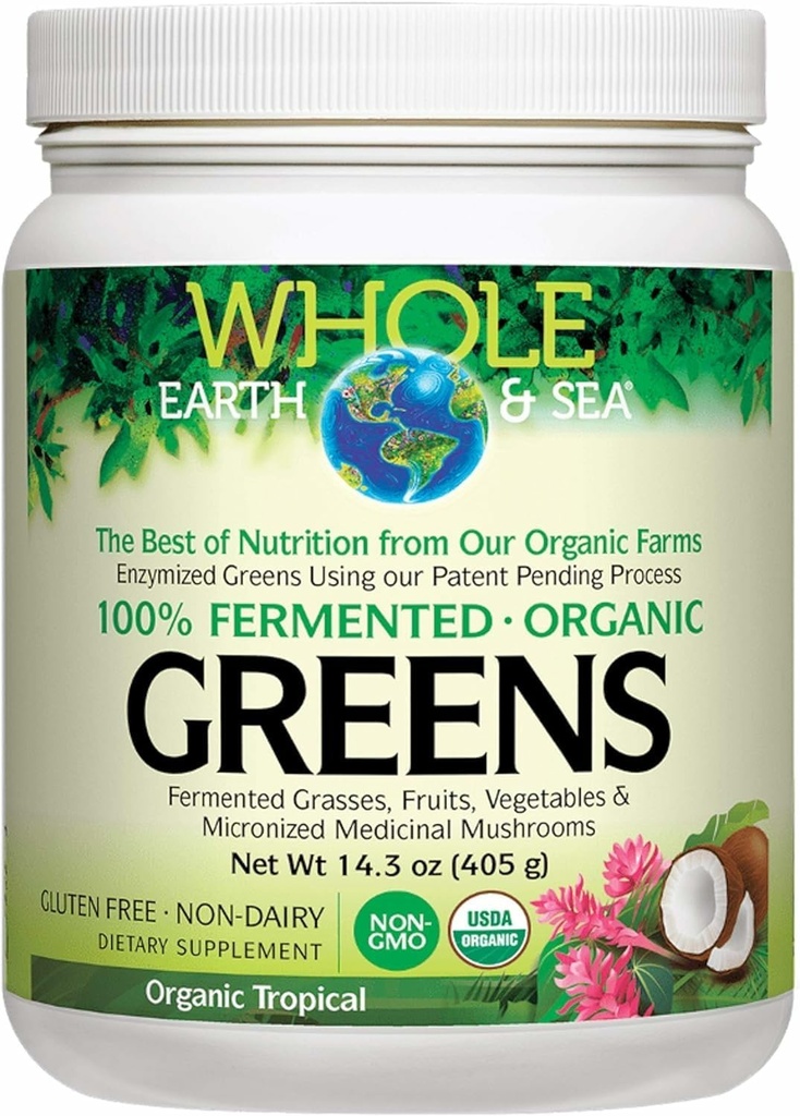 Ganze Erde und Meer aus natürlichen Faktoren, Bio-Fermented Greens, Vegan Ganze Nahrungsergänzung, Tropical, 14.3 Oz