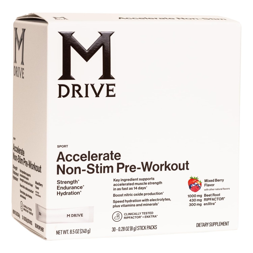 Mdrive Accélérer la poudre avant l'entraînement, packs à portion unique, baies mixtes, 30 comtes (non stimulants, baies mixtes)