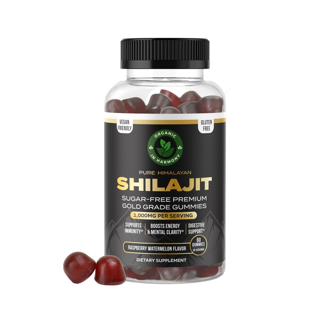 30 000 MG Gums chilajit bio purs pour les hommes et les femmes, supplément Shilajit sans sucre, 85+ Trace Minerals & Fulvic Acid - Améliorer l'humeur, l'immunité et l'énergie, 60 Gummes.