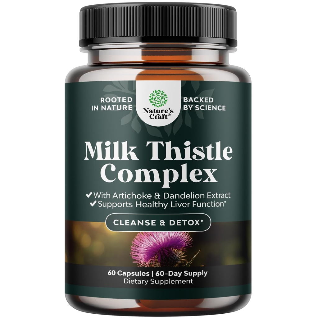 Leberunterstützung Milchdistel Ergänzung für Leberreiniger Detox & Repair - Fortgeschrittene Milchdistel und Dandelion Root Ergänzung mit Artichoke Extrakt - Dandelion Kapseln für Detox - 60 Ct