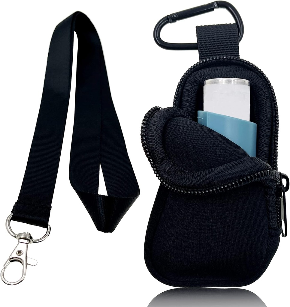 Halter Neopren Reisetasche für Asthma Inhaler, Handy Mini Tasche für Inhalator für alle Altersgruppen, Inhalator Nicht enthalten (Schwarz)