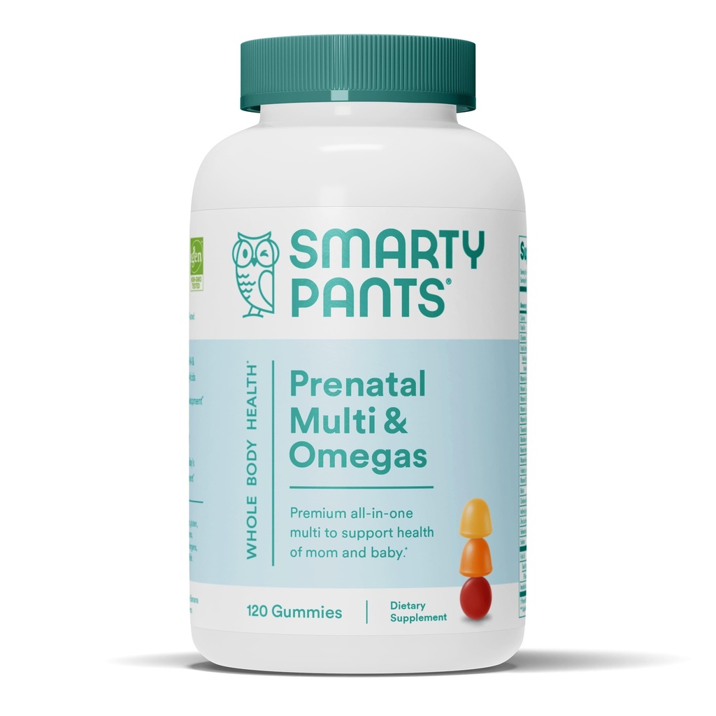 SmartyPants Pränatale Vitamine für Frauen, Multivitamin-Gummien: Omega 3 Fischöl (EPA/DHA), Biotin, Methylfolat, Vitamin D3, C, Vitamin B12, B6, A, K & Zink, Inositol, 120 Count (30 Tage Versorgung)