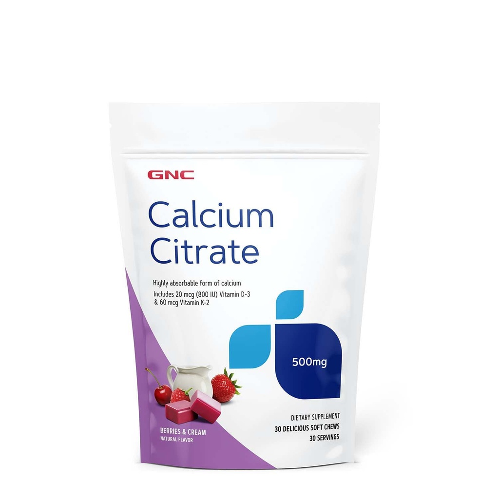 GNC Citrate de calcium 500mg Chews doux, forme très absorbante de calcium, baies et crème, 30 Compte