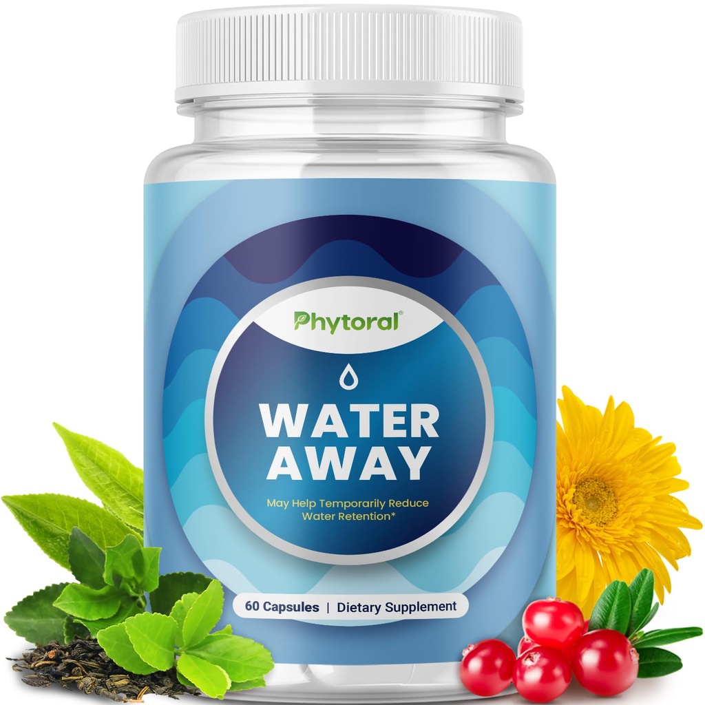 Pills de rétention d'eau pour les femmes et les hommes - Suppléments diurétiques à base de plantes - Supplément de rétention de liquide avec extrait de feuille de dandelion et thé vert pour le soulagement des ballonnements - Pills pour gonflement des jambes et des pieds - 60 comtes