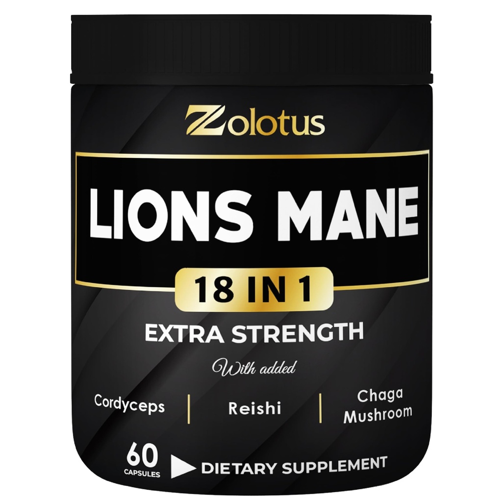 Zolotus Lions Mane Mushroom Capsules avec Cordeyceps, Elderberry, Ginkgo Biloba, Bacopa - 60 Capsules