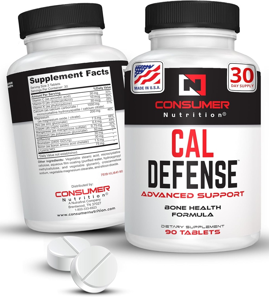 Bone Builder Supplement - Cal Defense Knochenstärke Kalzium Ergänzungen für Frauen und Männer - Mit Kalzium mit Vitamin D, C, K, Magnesium, Bromelain, & Ipriflavone für stärkere Knochen 90 Kalzium Tabletten