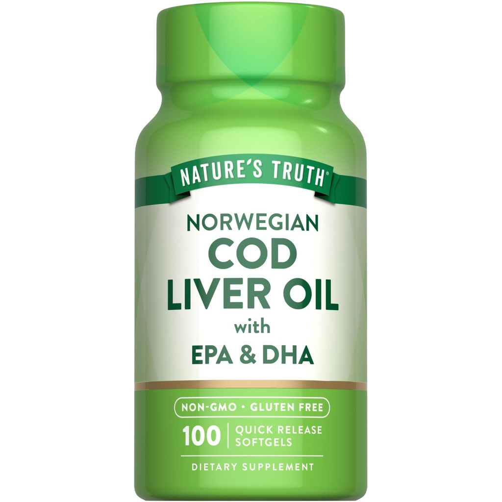Nature's Truth Norwegian Cod Foie Huile de 100 softgels avec EPA & DHA.