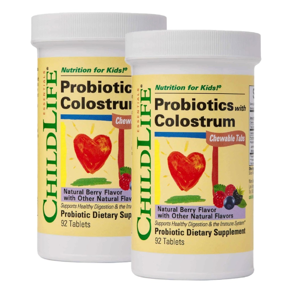 ENFANT ESSENTIELS EnfantsBiotiques avec Colostrum- Probiotiques pour enfants, Probiotiques pour la santé digestive, Chewables, Probiotiques pour enfants, Colostrum pour enfants - Berry naturel, 92 comprimés (paquet de 2)