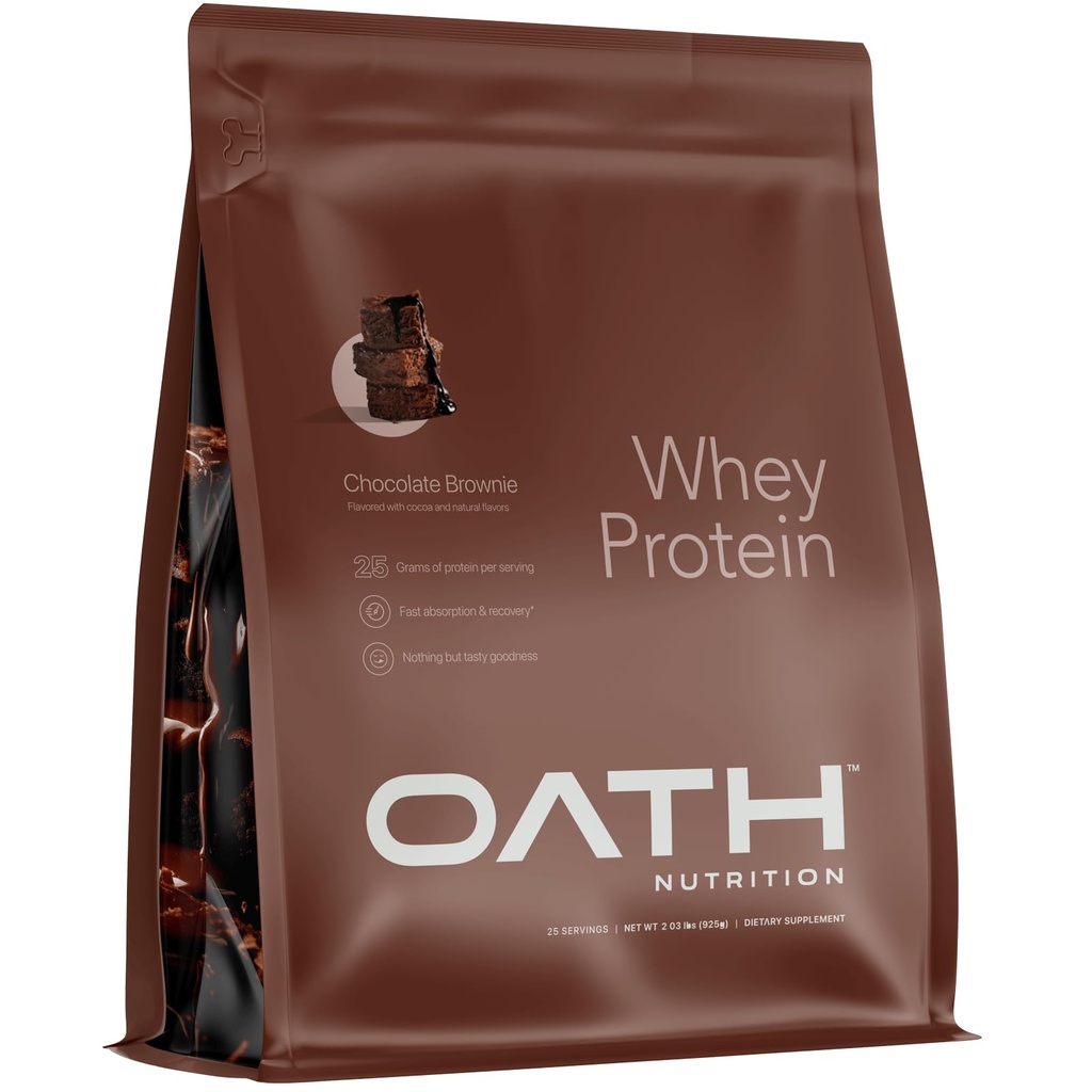 Oath Nutrition Whey Protein Pulver, Schokolade Brownie, 25 Gramm Protein und nur 1 Gramm Zucker pro Portion, 2 lbs, 25 Portionen
