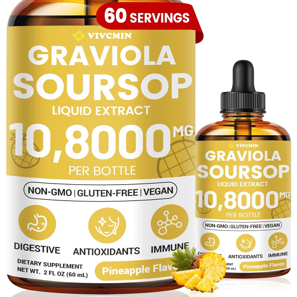 Graviola Soursop Extract Liquide - Soursop Bitters Liquide, support immune, relax, foie et sommeil, sans sucre et sans alcool, formule très absorbante, goût d'ananas, 2 Fl Oz
