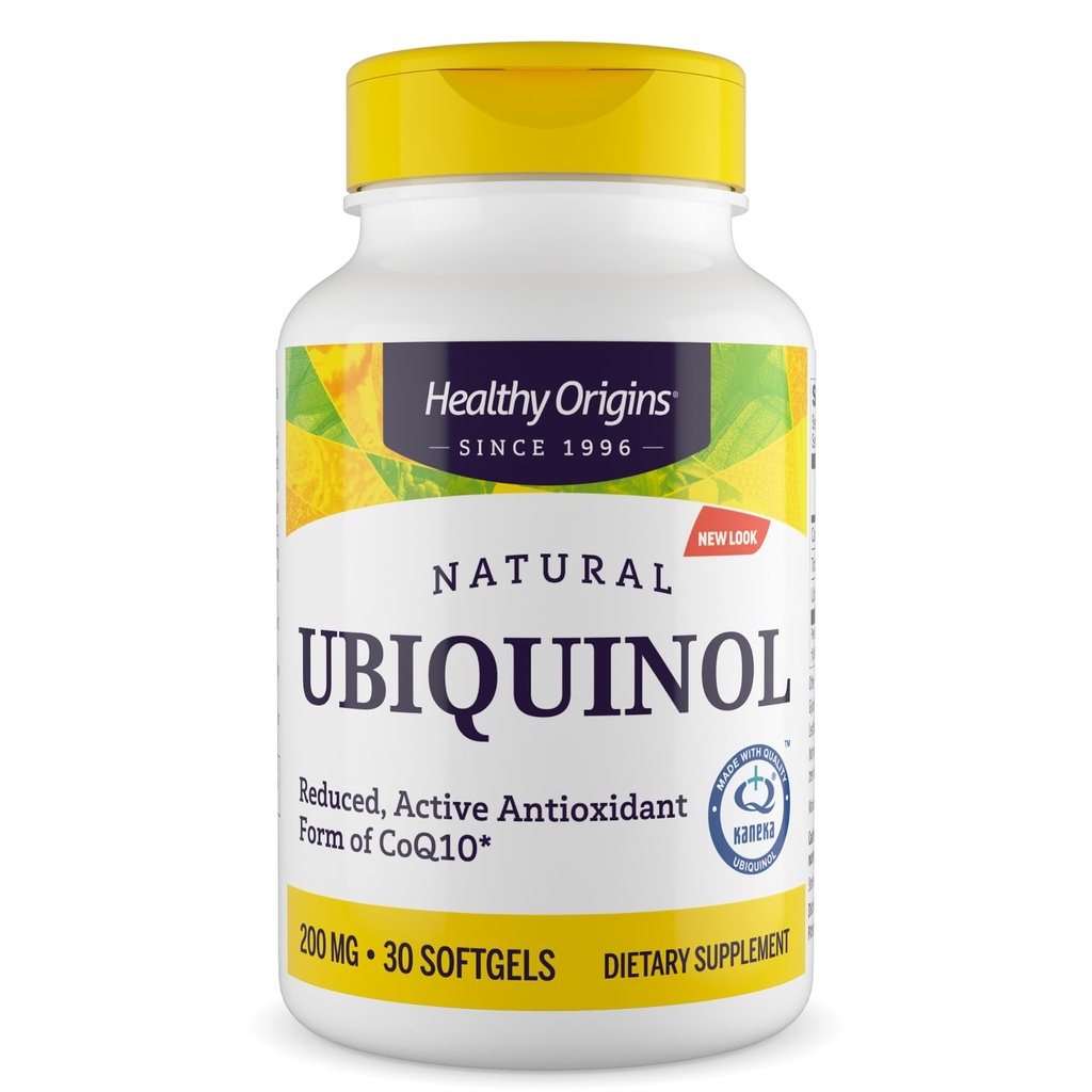 Origines saines Ubiquinol (forme active du CoQ10), 200 mg - Suppléments Ubiquinol pour la santé cardiaque et le soutien antioxydant - Supplément sans gluten et sans OGM - 30 softgels