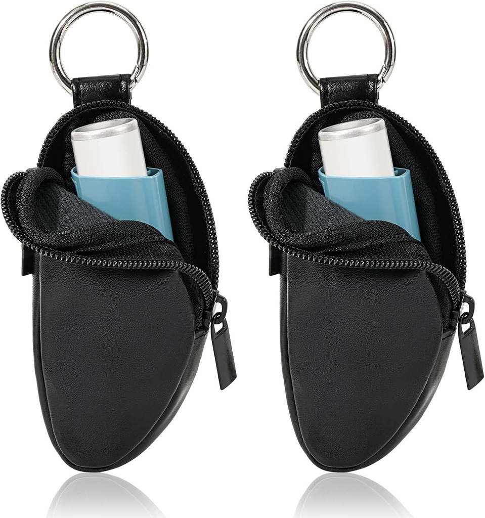 Asthma Inhaler Halter schützen Tragbare Tasche Tragehalter PU Leder Reise Inhaler Mini Tasche für L-Shaped Inhaler, Inhaler Nicht enthalten (Schwarz, 2PCS)
