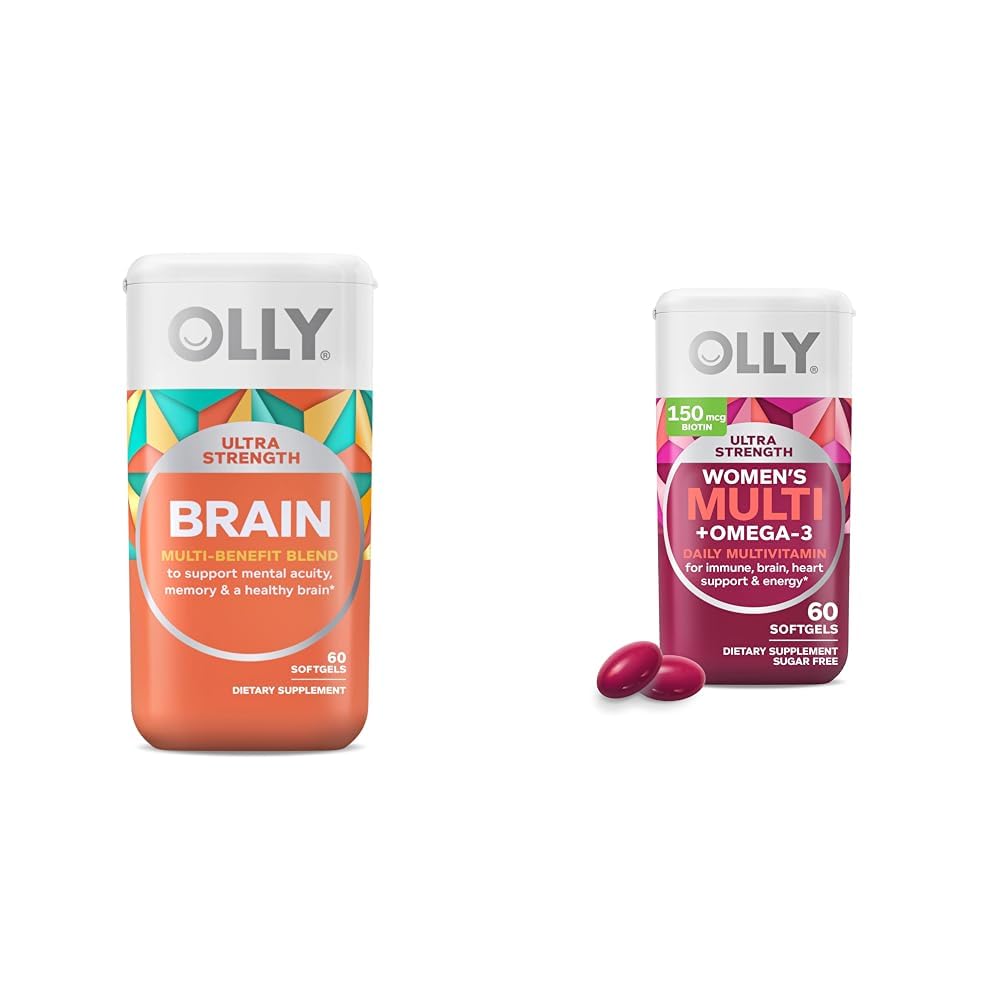 OLLY Ultra Strength Brain Softgels, Nootropic, Unterstützt gesunde Gehirnfunktion, Gedächtnis, Fokus & Ultra Frauen Multi Softgels, Gesamtgesundheit und Immununterstützung, Omega-3s, Eisen, Vitamine A, D