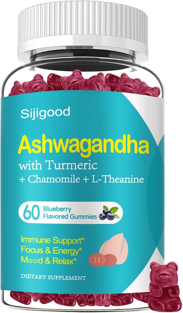 Ashwagandha Gummies, Unterstützung für Immunität, Entspannung, Ashwagandha Ergänzungen für Männer & Frauen, natürliche Blaubeeren Geschmack, 60 Graf