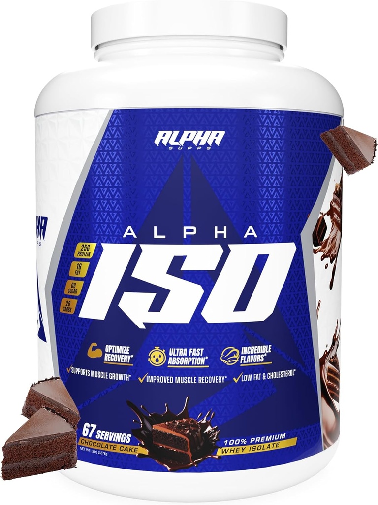 Alpha Supps ISO, Low Carb 100% Whey Protein Isolate Powder, 25 Grams Per Serving, Helps Support Muscle Growth, Low Sugar and Gluten Free (Chocolate Cake, 5 lb)