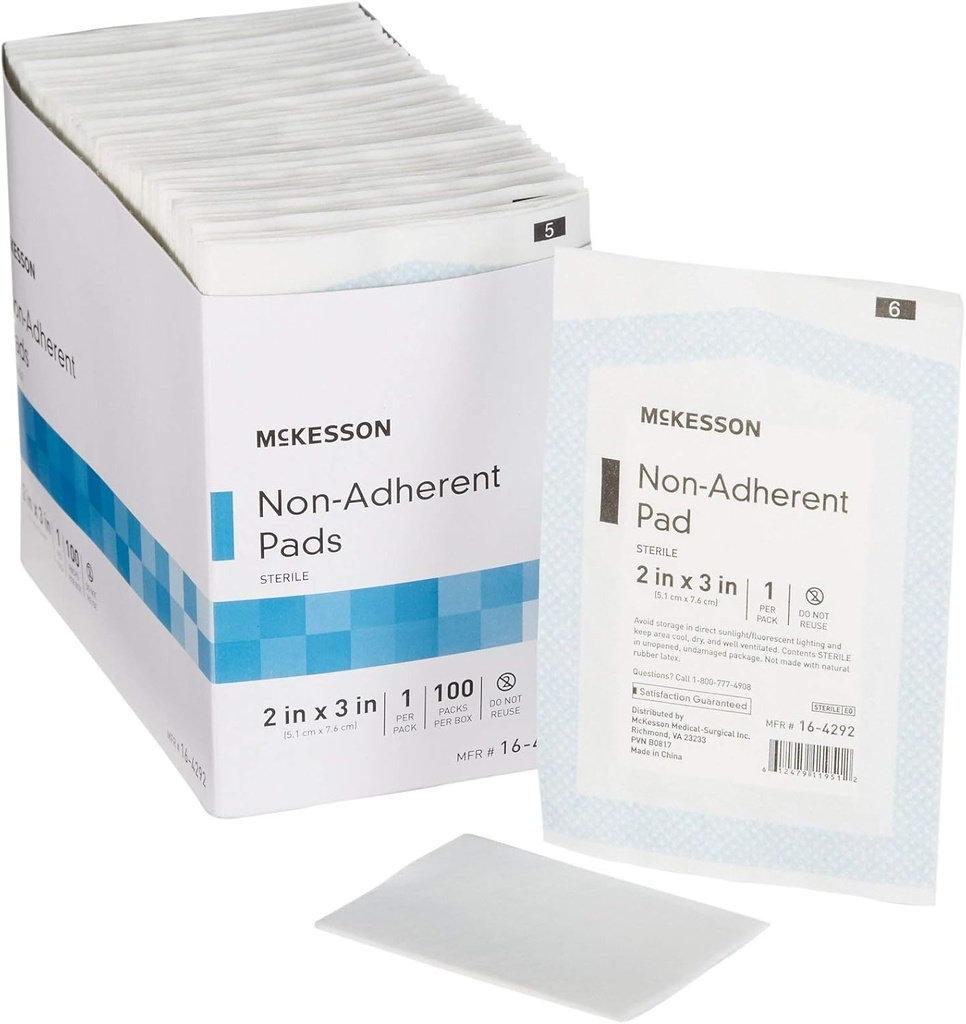 Plaquettes de robe non-adhérantes McKesson, stérile, nylon/polyester, 2 po x 3 po, 100 Compte, 1 paquet