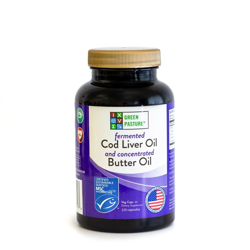 Green Pasture Fermented Cod Liver Öl Blend und konzentrierte Butter Öl Blend - 120 Kapseln