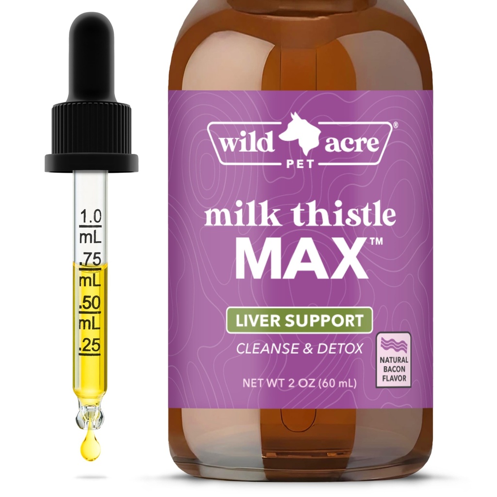 Wild Acre Milk Thistle for Dogs - Max Strength Liver Support, Cleanse & Detox - Natürliche Bacon Flavor - einfach zu Nahrung hinzufügen - Picky Pup genehmigt, 2 Unzen (60mL)