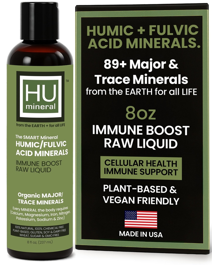 Minéraux liquides bruts – Acides humiques organiques et acides fulviques – Supplément minéraux majeurs et traces et électrolytes – base végétale pour le soutien immunitaire, gut et detox (8 oz)