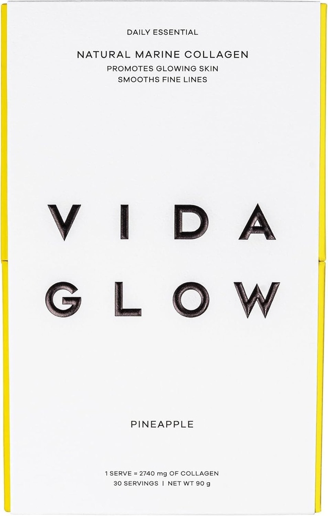Vida Glow - Natural Hydrolyzed Marine Collagen Sachets | Fördert Glowing Skin + Glatte Fine Lines (Pineapple, 30 Sachets)