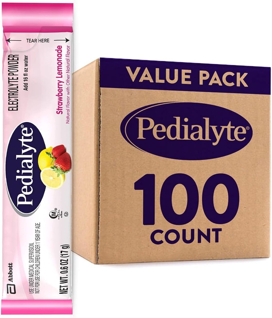 Paquets en poudre d'électrolyte de pédialyte, citronnade de fraise, boisson d'hydratation, 100 emballages en poudre à usage unique