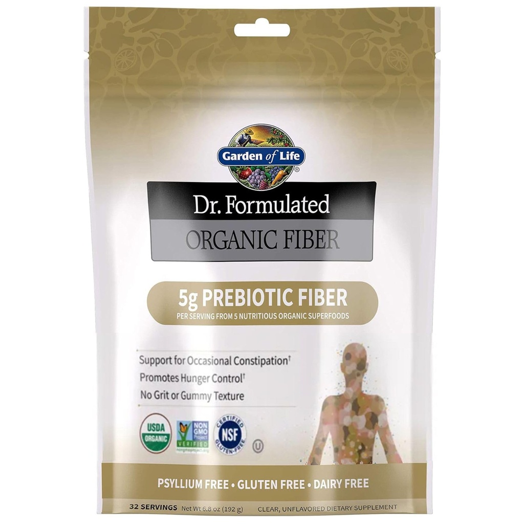 Garten des Lebens Dr. Formuliertes Bio-Faser-Ergänzungs-Pulver Unflavored, Sugar Free, Psyllium Free Prebiotic Superfoods, Constipation Relief und Hunger Control für Männer und Frauen, 32 Servietten